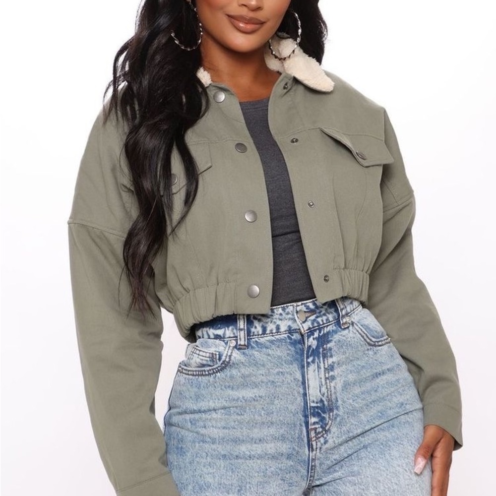 Sherpa collar cropped jacket